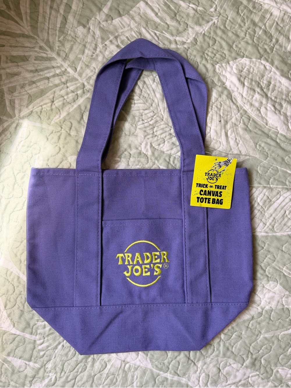 Trader Joe's Purple Canvas Tote with Yellow Logo